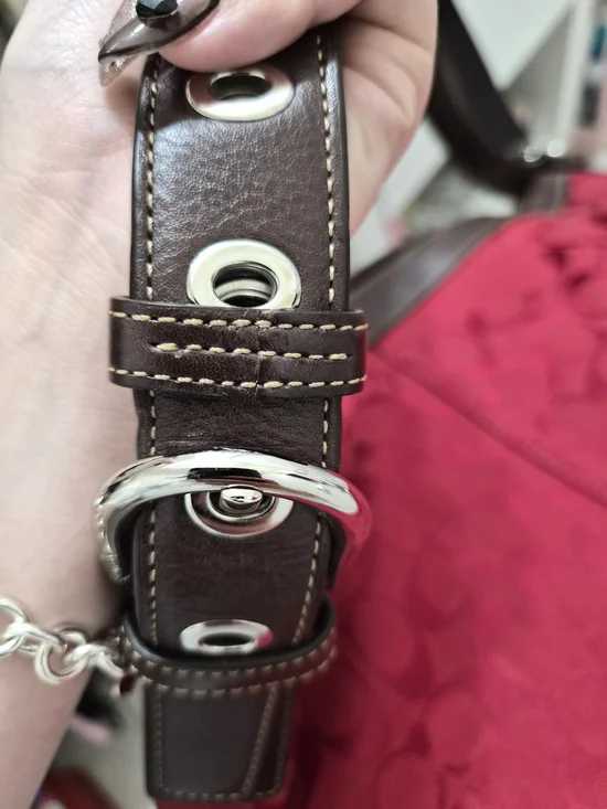 Coach Red Signature Canvas Hobo with Brown Leather Trim - Picture 6 of 9